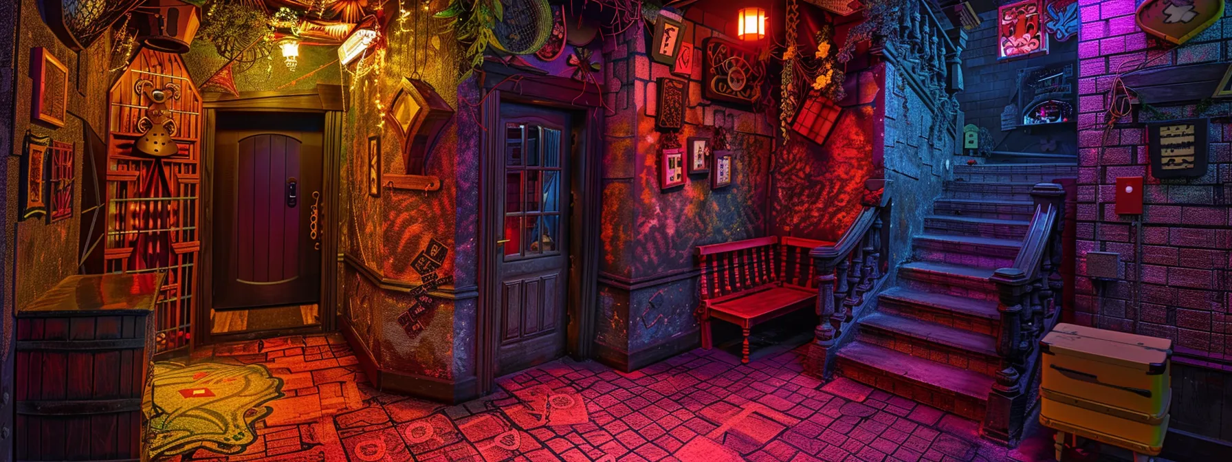 a captivating themed escape room filled with intricate, immersive decorations and vibrant colors, creating an adventurous atmosphere that invites exploration and teamwork.