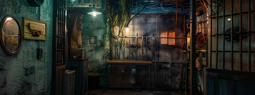 a dramatic escape room interior, featuring intricate thematic decor and immersive storytelling elements, illuminated by moody, atmospheric lighting that draws the eye to its cleverly designed puzzles.
