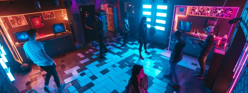 a vibrant, immersive escape room filled with intricate puzzles and engaging clues, surrounded by a diverse group of enthusiastic team members collaborating to unravel the challenges in a dynamic and creative atmosphere.