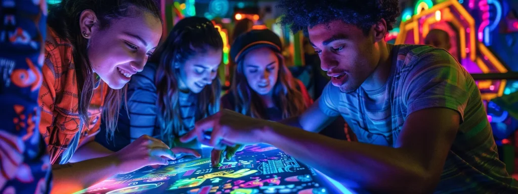 a dynamic team engrossed in solving intricate puzzles inside a vividly themed manhattan escape room, illuminated by colorful, dramatic lighting that highlights the excitement and collaboration of the experience.