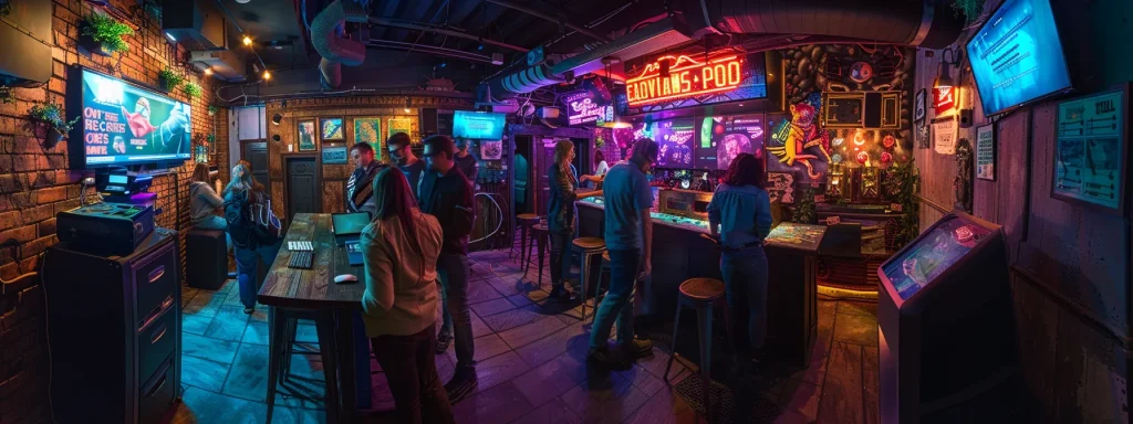 a vibrant, bustling escape room in nyc features an engaging group of players enthusiastically solving puzzles within a cleverly designed, themed environment, illuminated by dramatic lighting that enhances the immersive adventure experience.