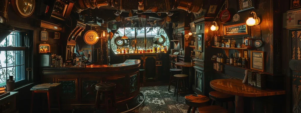an immersive and dimly lit escape room in new york city, featuring intricately designed props and a mysterious atmosphere that evokes the thrill of solving a complex mystery, complete with subtly themed decor reflecting iconic puzzles and challenges.